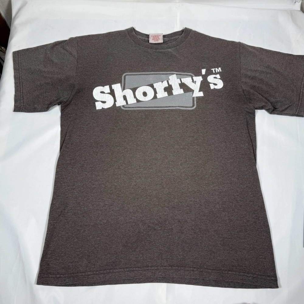 Vintage 90s Shorty’s Skateboard Shirt USA Size L Brown Skate Tee Bubble Logo